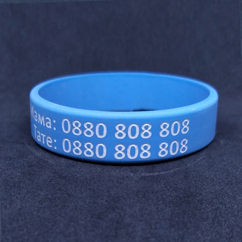 Blue silicone bracelets for kids and todlers with phone numbers Liratech Europe