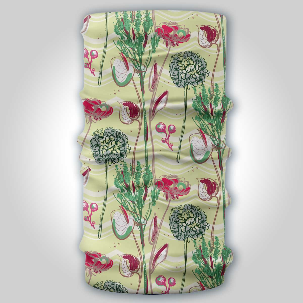 "Flowers" green and red pattern bandana, buff- liratech.eu