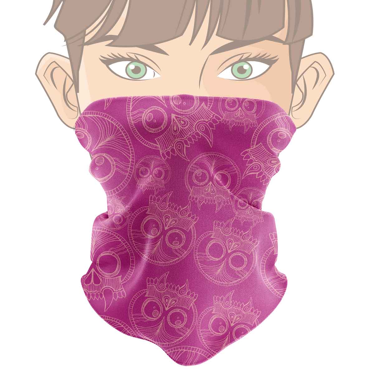 skulls bandana buff pink pattern- liratech.eu