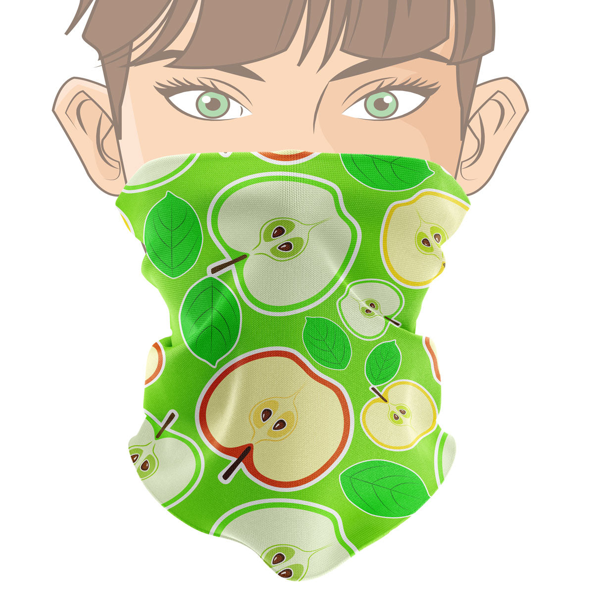 "Apples" green and red pattern bandana, buff liratech.eu