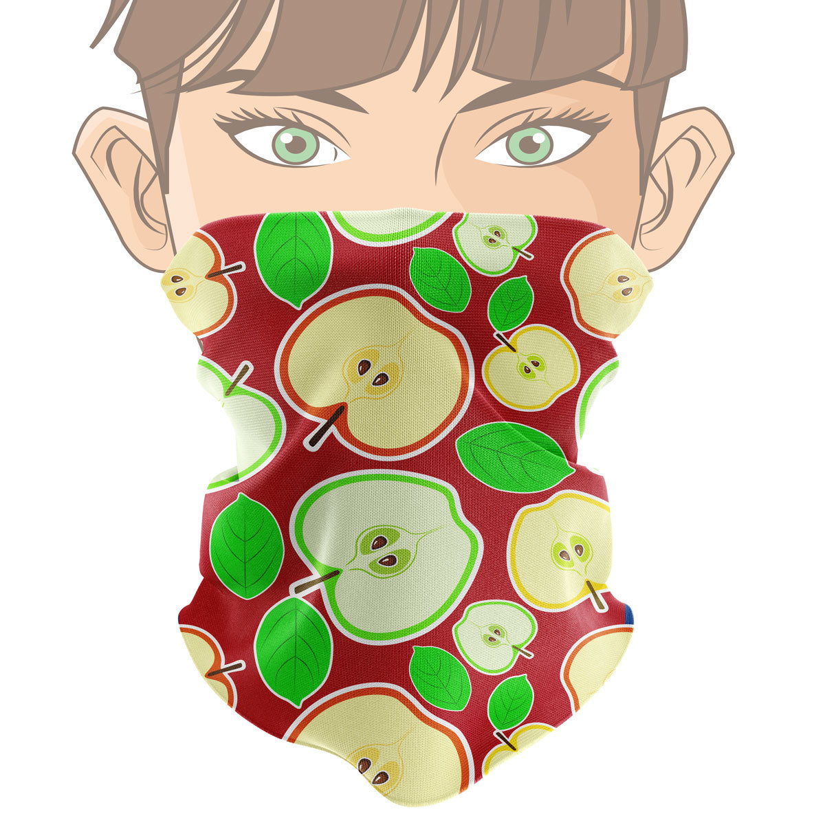 "Apples" green and red pattern bandana, buff liratech.eu